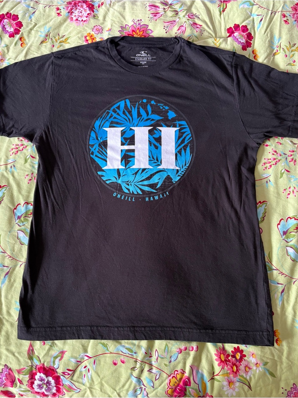 O’Neill HI Hawaii graphic black tee men’s medium 27x21 EUC